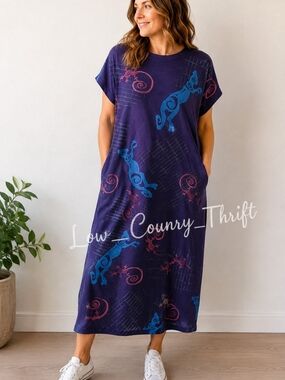 Vintage Sunbelt Made in USA Purple Gecko Dress Rare 80s 90s One Size